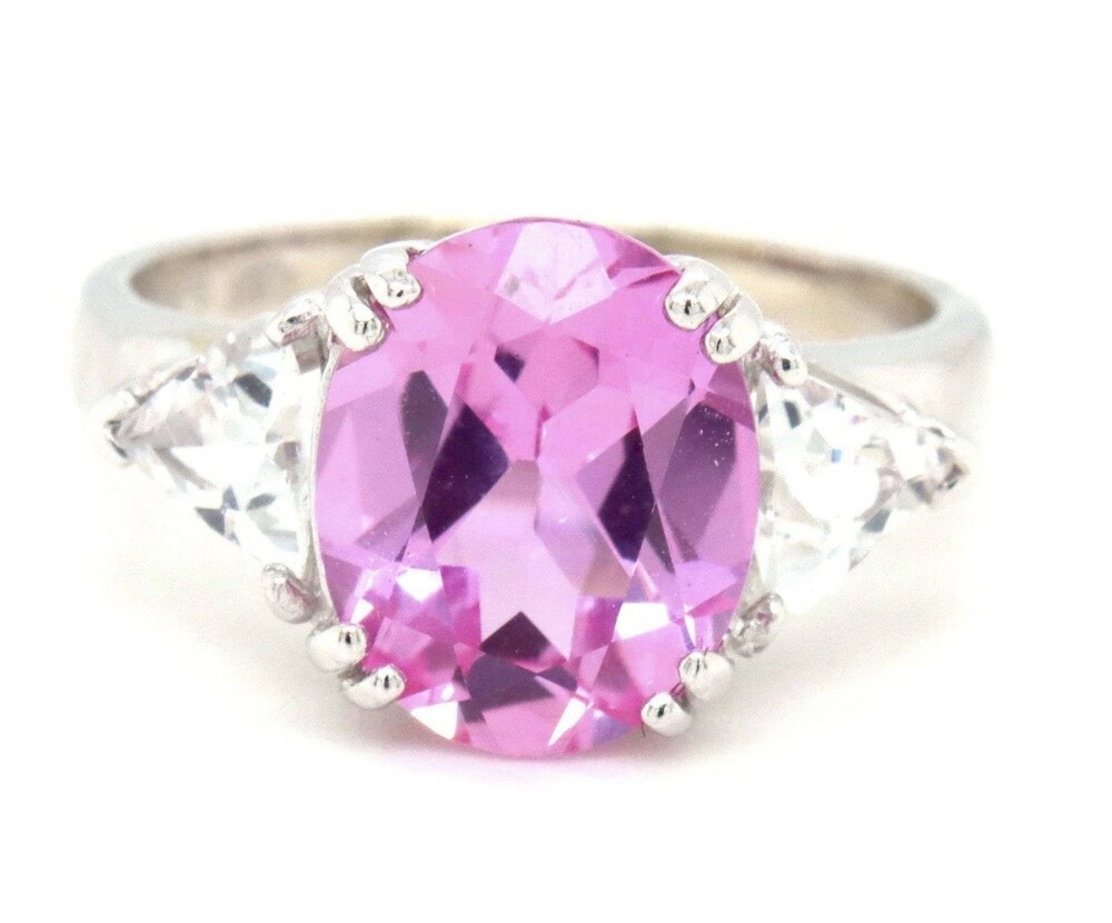 14k White Gold Pink Topaz And White Topaz Weighing 4.4 Grams And Size 6